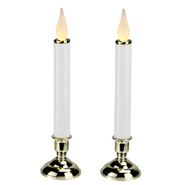 Set of 2 Battery Operated White and Gold LED Christmas Candle Lamps with Base 9.75